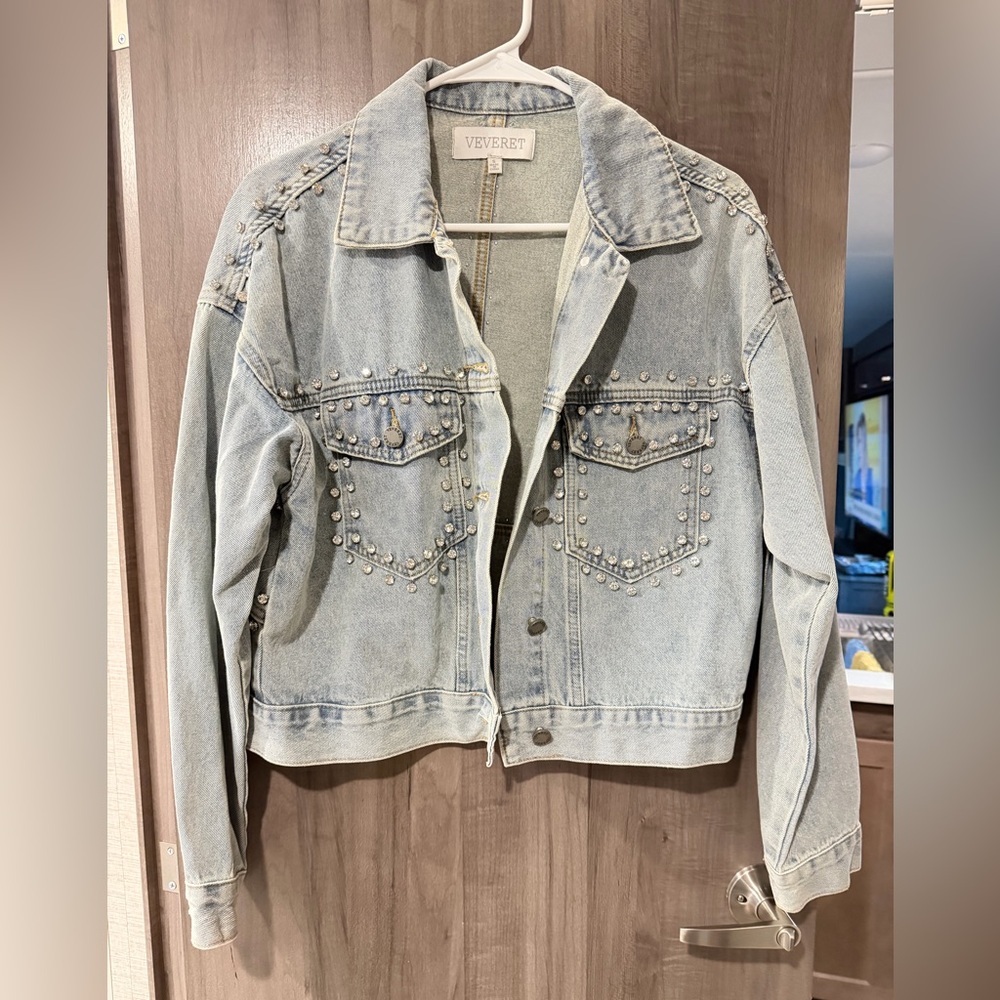 Vervet Light Blue Denim Jacket with just the right about of rhinestones/bling